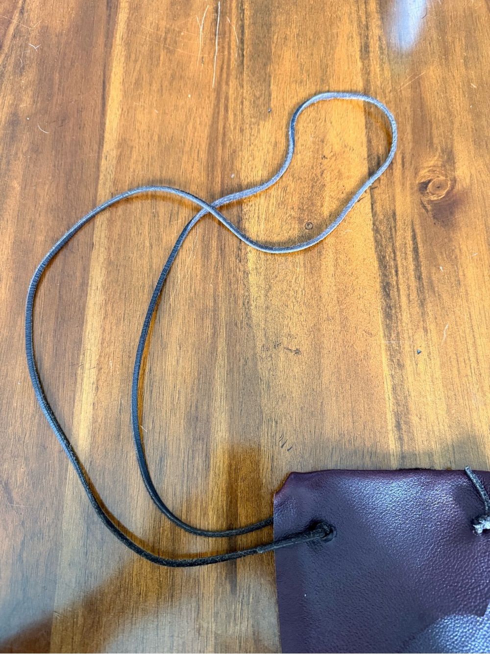 Burgundy Drawstring Leather Pouch - Picture 5 of 5